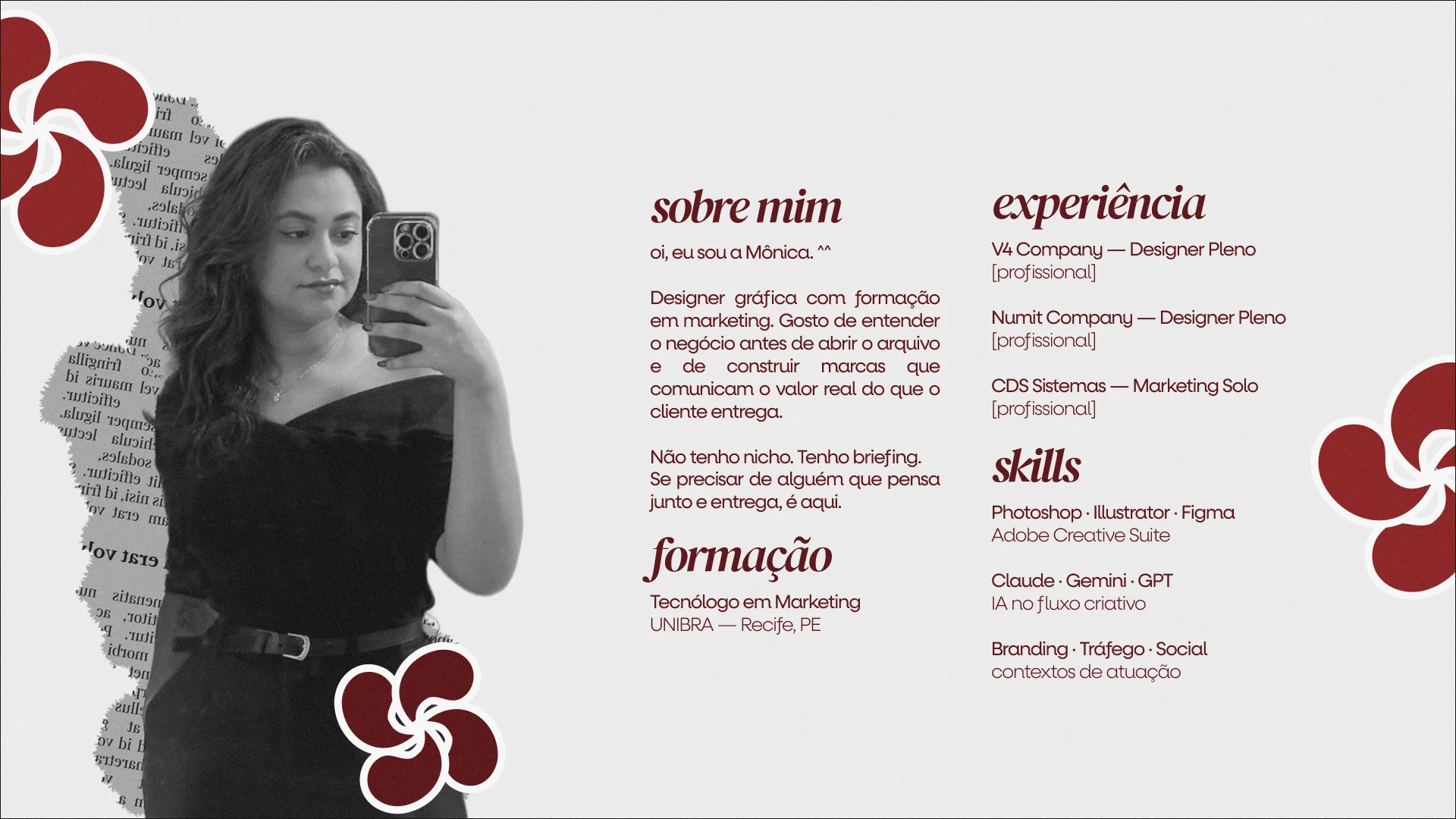 Sobre mim — formação, experiência e skills